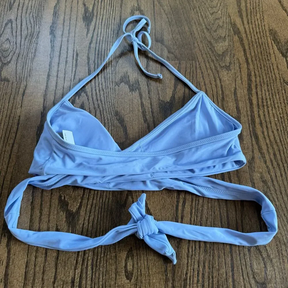 Aerie Women’s Baby Blue Cross Wrap Front Scoop Bikini Swim Suit Top Size Medium